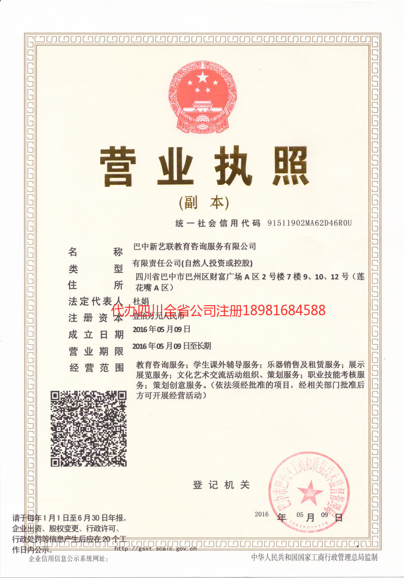 蓬安蓬安新亿联教育咨询服务有限公司